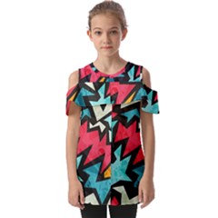 Abstract, Colorful, Colors Fold Over Open Sleeve Top