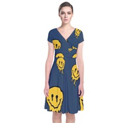 Aesthetic, Blue, Mr, Patterns, Yellow, Tumblr, Hello, Dark Short Sleeve Front Wrap Dress
