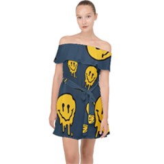 Aesthetic, Blue, Mr, Patterns, Yellow, Tumblr, Hello, Dark Off Shoulder Chiffon Dress