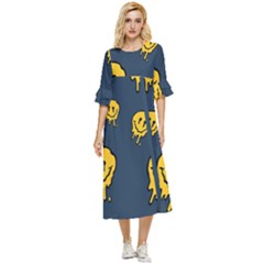 Aesthetic, Blue, Mr, Patterns, Yellow, Tumblr, Hello, Dark Double Cuff Midi Dress