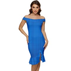 Blue Abstract, Background Pattern, Texture Off Shoulder Ruffle Split Hem Bodycon Dress