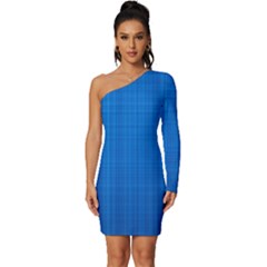 Blue Abstract, Background Pattern, Texture Long Sleeve One Shoulder Mini Dress