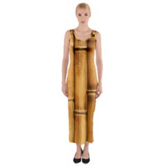 Brown Bamboo Texture  Fitted Maxi Dress