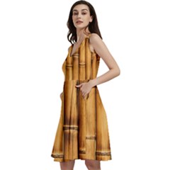 Brown Bamboo Texture  Sleeveless V-neck Skater Dress With Pockets