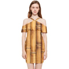 Brown Bamboo Texture  Shoulder Frill Bodycon Summer Dress
