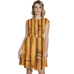 Brown Bamboo Texture  Cap Sleeve High Waist Dress