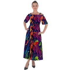 Colorful Floral Patterns, Abstract Floral Background Shoulder Straps Boho Maxi Dress 