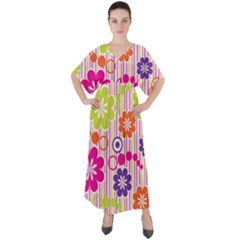 Colorful Flowers Pattern Floral Patterns V-neck Boho Style Maxi Dress