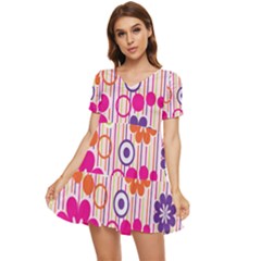 Colorful Flowers Pattern Floral Patterns Tiered Short Sleeve Babydoll Dress