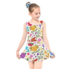 Colorful Flowers Pattern, Abstract Patterns, Floral Patterns Kids  Skater Dress Swimsuit