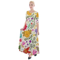Colorful Flowers Pattern, Abstract Patterns, Floral Patterns Half Sleeves Maxi Dress