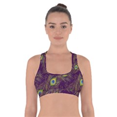 Feathers, Peacock, Patterns, Colorful Cross Back Sports Bra