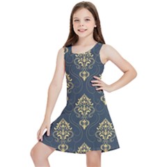 Floral Damask Pattern Texture, Damask Retro Background Kids  Lightweight Sleeveless Dress