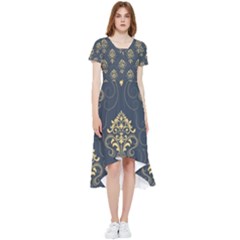 Floral Damask Pattern Texture, Damask Retro Background High Low Boho Dress