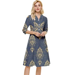 Floral Damask Pattern Texture, Damask Retro Background Classy Knee Length Dress