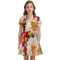 Painted Flowers Texture, Floral Background Kids  Bow Tie Puff Sleeve Dress