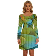 Parrot Feathers Texture Feathers Backgrounds Long Sleeve Wide Neck Velvet Dress