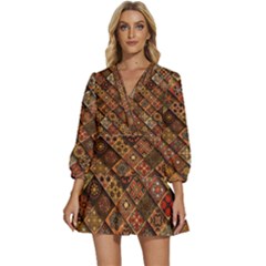Pattern, Abstract, Texture, Mandala V-neck Placket Mini Dress