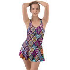 Pattern, Colorful, Floral, Patter, Texture, Tiles Ruffle Top Dress Swimsuit