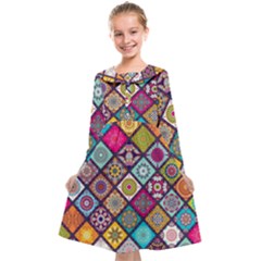 Pattern, Colorful, Floral, Patter, Texture, Tiles Kids  Midi Sailor Dress