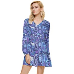 Patterns, Doodles, Pattern, Colorful, Textu Tiered Long Sleeve Mini Dress
