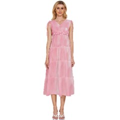 Pink Glitter Background V-neck Drawstring Shoulder Sleeveless Maxi Dress