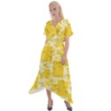 Party Confetti Yellow Squares Cross Front Sharkbite Hem Maxi Dress View1