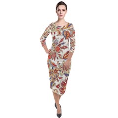 Retro Paisley Patterns, Floral Patterns, Background Quarter Sleeve Midi Velour Bodycon Dress