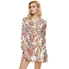 Retro Paisley Patterns, Floral Patterns, Background Tiered Long Sleeve Mini Dress