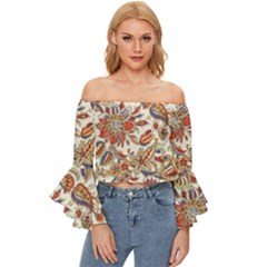 Retro Paisley Patterns, Floral Patterns, Background Off Shoulder Flutter Bell Sleeve Top