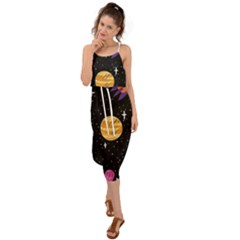 Space Cartoon, Planets, Rockets Waist Tie Cover Up Chiffon Dress