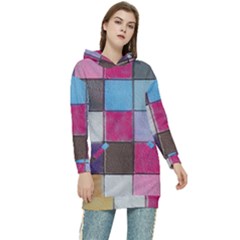 Tile, Colorful, Squares, Texture Women s Long Oversized Pullover Hoodie