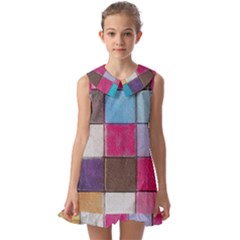 Tile, Colorful, Squares, Texture Kids  Pilgrim Collar Ruffle Hem Dress