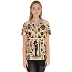 Egypt Pyramids Nature Desert Women s V-neck Scrub Top