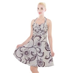Violet Vintage Background, Floral Ornaments, Floral Patterns Halter Party Swing Dress 