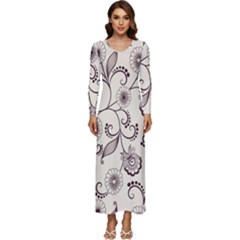 Violet Vintage Background, Floral Ornaments, Floral Patterns Long Sleeve Longline Maxi Dress