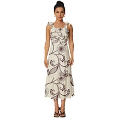Violet Vintage Background, Floral Ornaments, Floral Patterns Tie-strap Tiered Midi Chiffon Dress