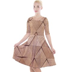 Wooden Triangles Texture, Wooden Wooden Quarter Sleeve A-line Dress
