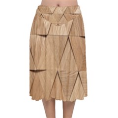 Wooden Triangles Texture, Wooden Wooden Velvet Flared Midi Skirt