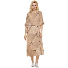 Wooden Triangles Texture, Wooden Wooden Double Cuff Midi Dress