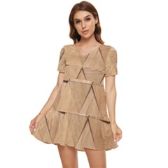 Wooden Triangles Texture, Wooden Wooden Tiered Short Sleeve Babydoll Dress