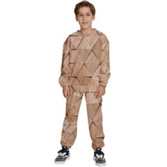 Wooden Triangles Texture, Wooden Wooden Kids  Sweatshirt Set