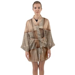 Wooden Wickerwork Textures, Square Patterns, Vector Long Sleeve Satin Kimono
