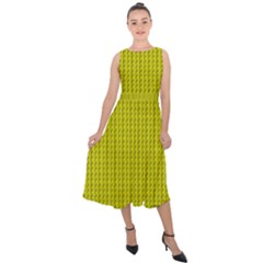 Yellow Lego Texture Macro, Yellow Dots Background Midi Tie-back Chiffon Dress