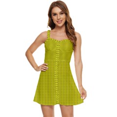 Yellow Lego Texture Macro, Yellow Dots Background Ruffle Edge Bra Cup Chiffon Mini Dress