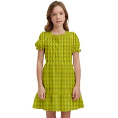 Yellow Lego Texture Macro, Yellow Dots Background Kids  Puff Sleeved Dress
