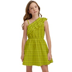 Yellow Lego Texture Macro, Yellow Dots Background Kids  One Shoulder Party Dress