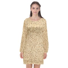 Yellow Sand Texture Long Sleeve Chiffon Shift Dress 