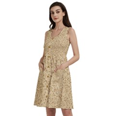 Yellow Sand Texture Sleeveless Dress With Pocket