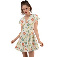 Abstract-1 Flutter Sleeve Wrap Dress